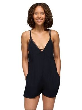 prAna Fernie V-Neck lightweight Romper coverup in Black Size L NWT